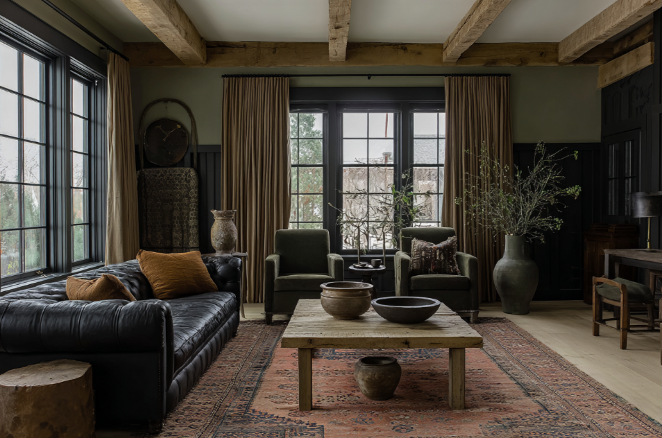 Vintage decor in a cozy living room with antique wood furniture, neutral tones, and layered textures – Hello Norden