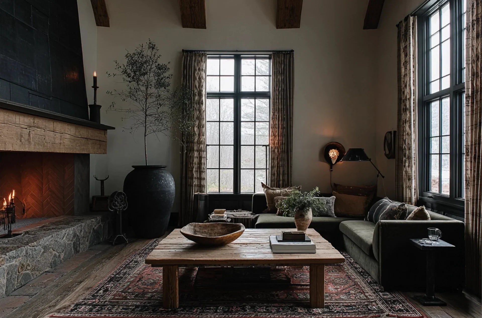 Modern rustic living room with linen sectional, reclaimed wood coffee table, and layered textures – Hello Norden