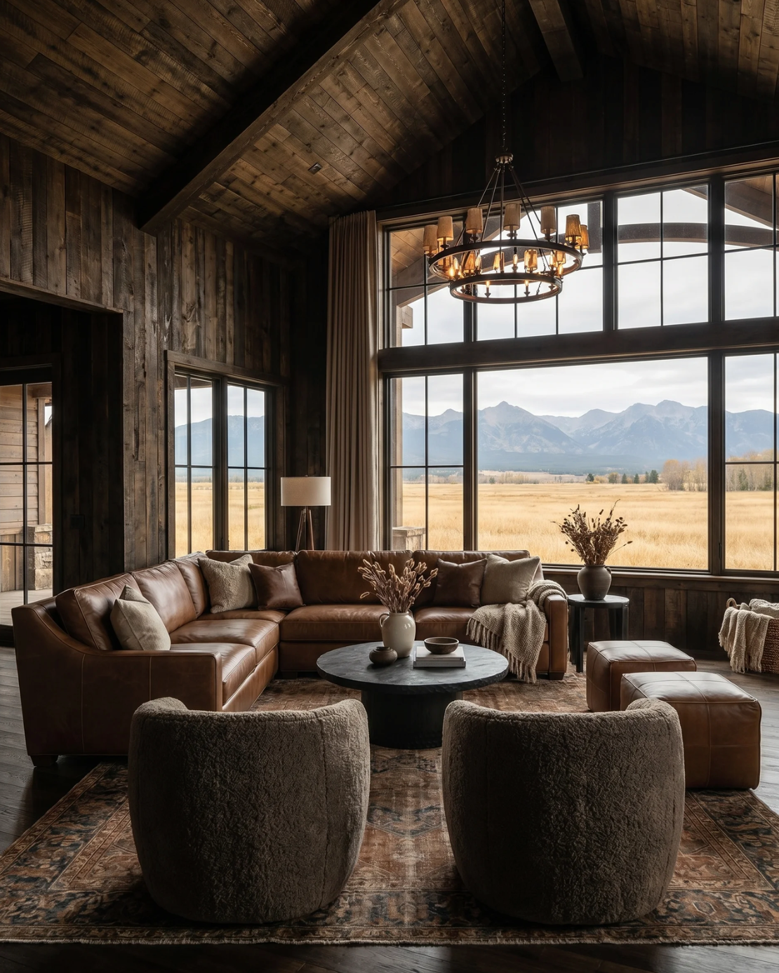 Bella sheepskin taupe living room custom furniture swivel chair Modern Mountain leather ottoman