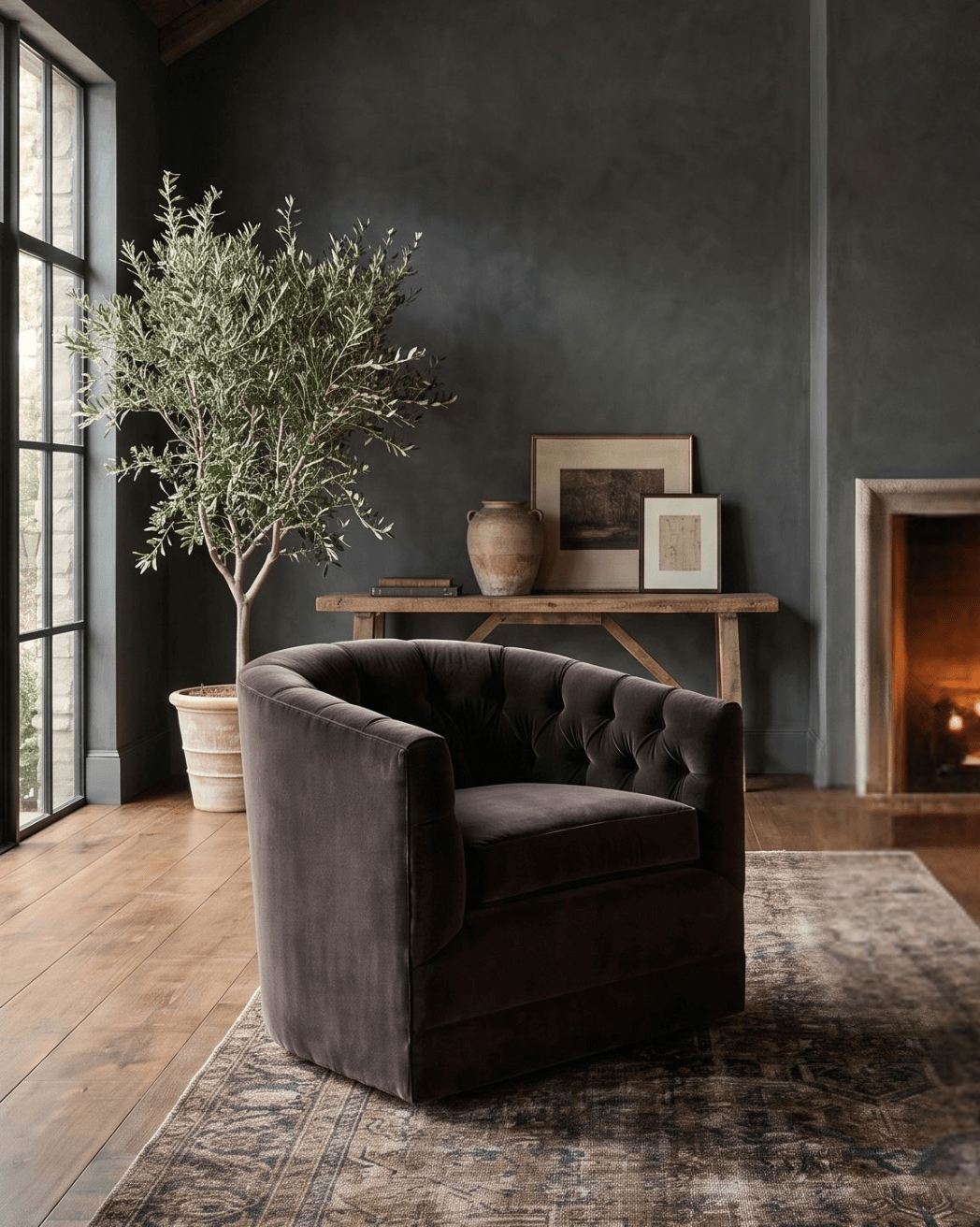 Connor Lounge Chair in Banks Mink Eco-Performance Velvet Custom Living Room Lounge Chair Furniture MOdern Mountain Hello Norden black grey charcoal velvet
