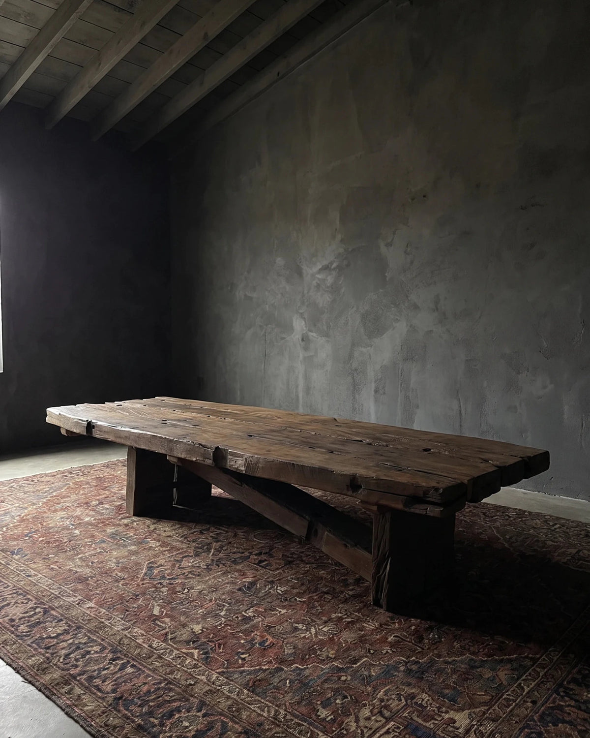 Chunky wood beam rectangle coffee table modern mountain living room furniture