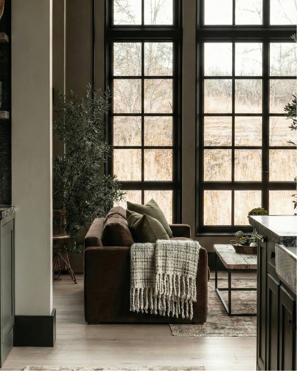 Edda modern farmhouse custom sofa pullout sofa bed chocolate brown performance fabric Hello Norden