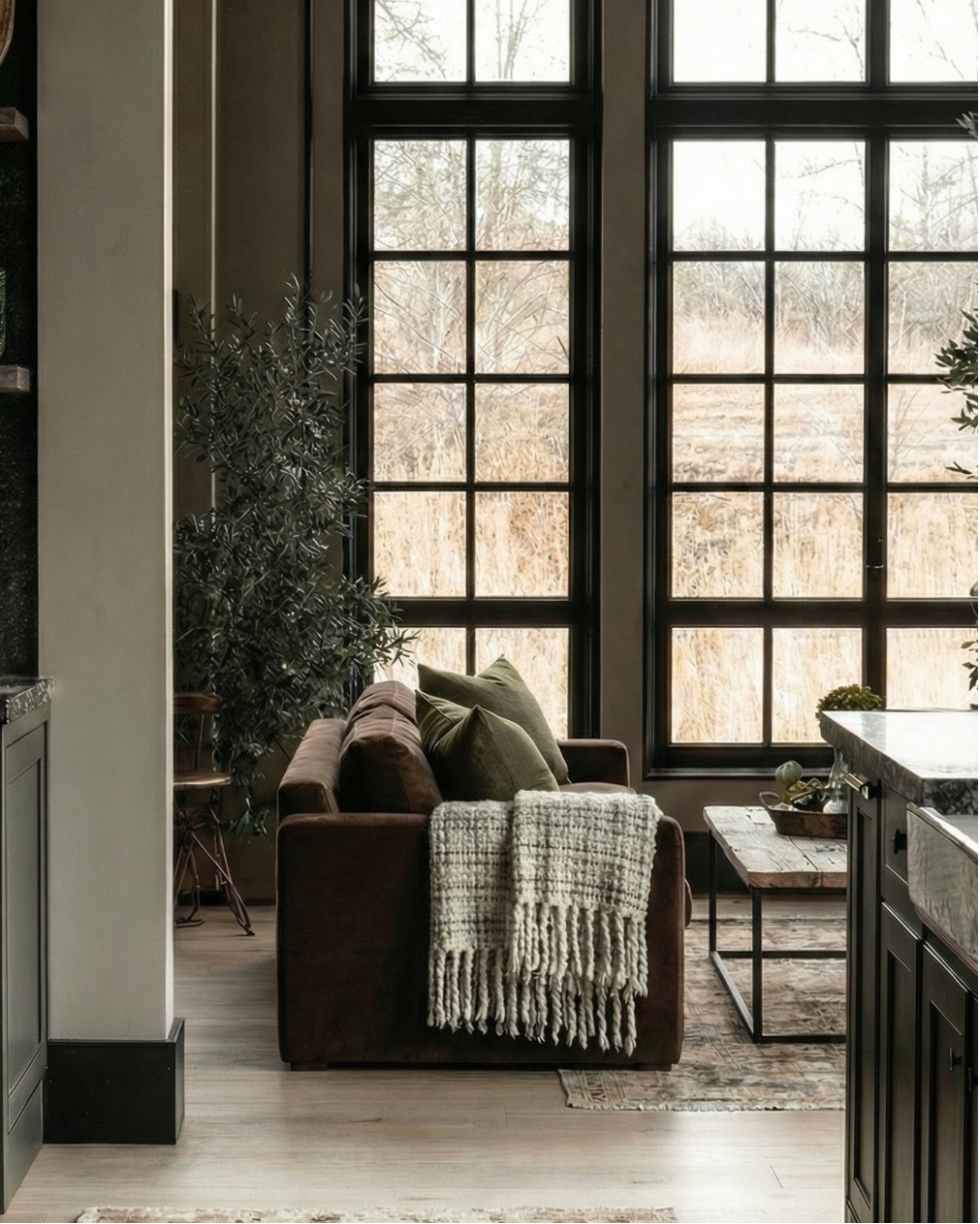 Edda modern farmhouse custom sofa pullout sofa bed chocolate brown performance fabric Hello Norden