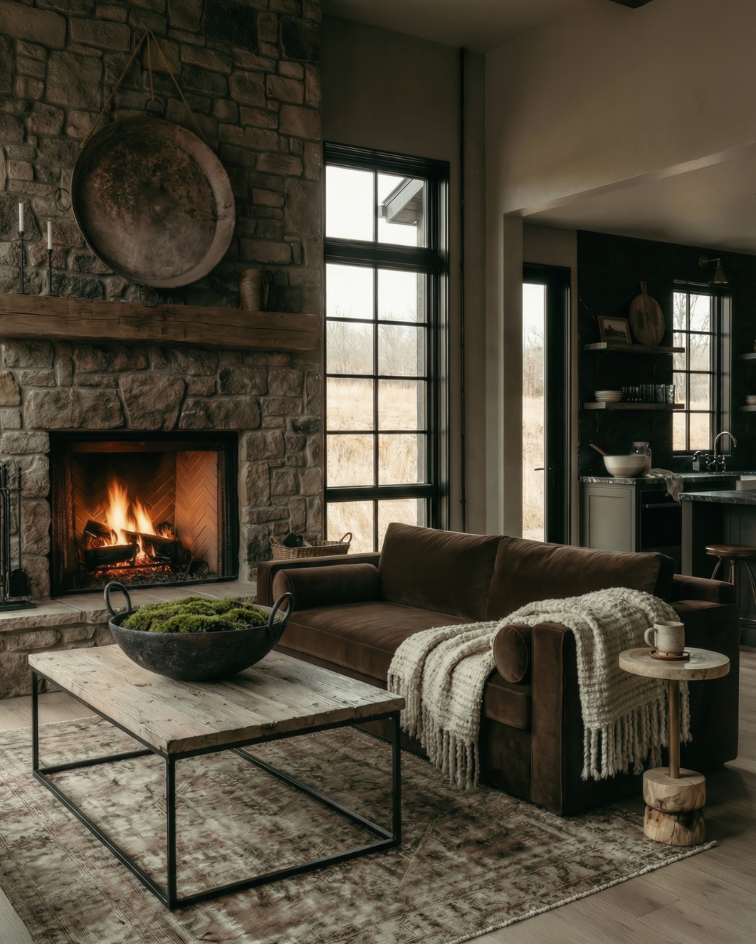 Edda queen sleeper sofa modern farmhouse mountain modern living room reclaimed wood coffee table Hello Norden