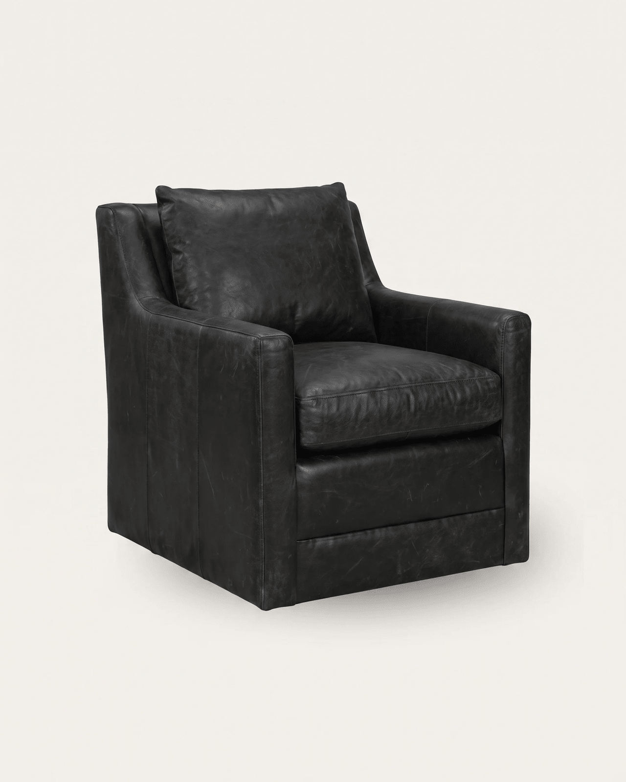 Hello Norden - Edgar Lounge Chair - front view Modern Mountain living room custom furniture black leather swivel chair