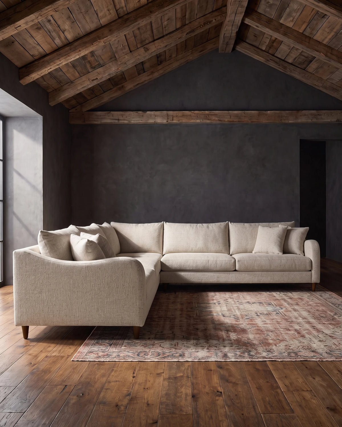 living room custom furniture modern mountain leather sectional Hello Norden - Harald Sectional custom living room sectional Oatmeal Linen Performance Fabric