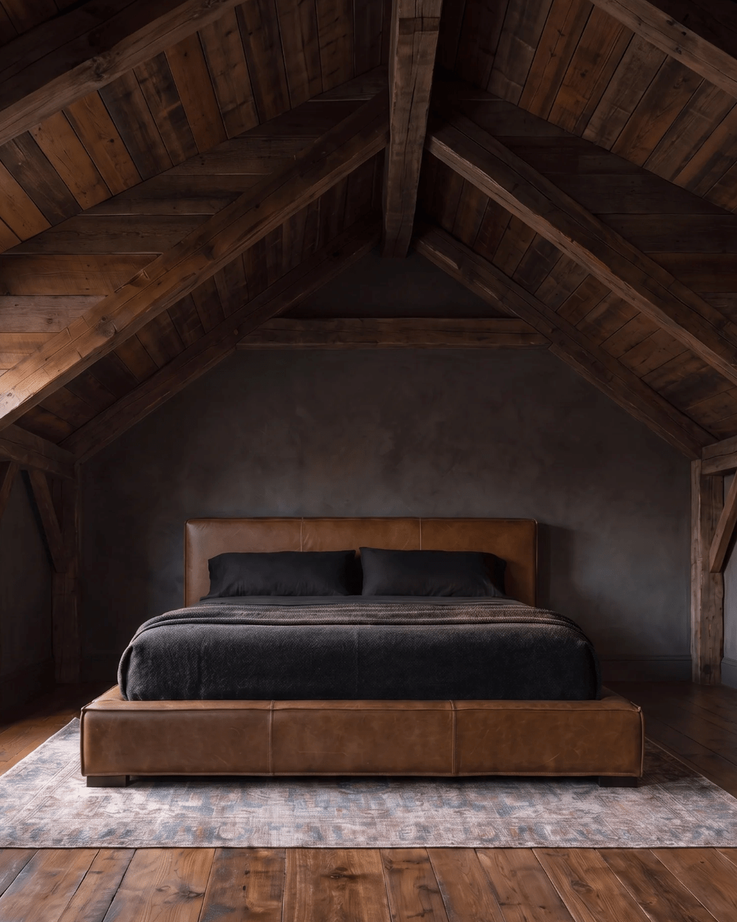 Hello Norden modern mountain bedroom leather furniture bed chunky brown caramel king queen full platform wide headboard footboard Maren Platform Bed