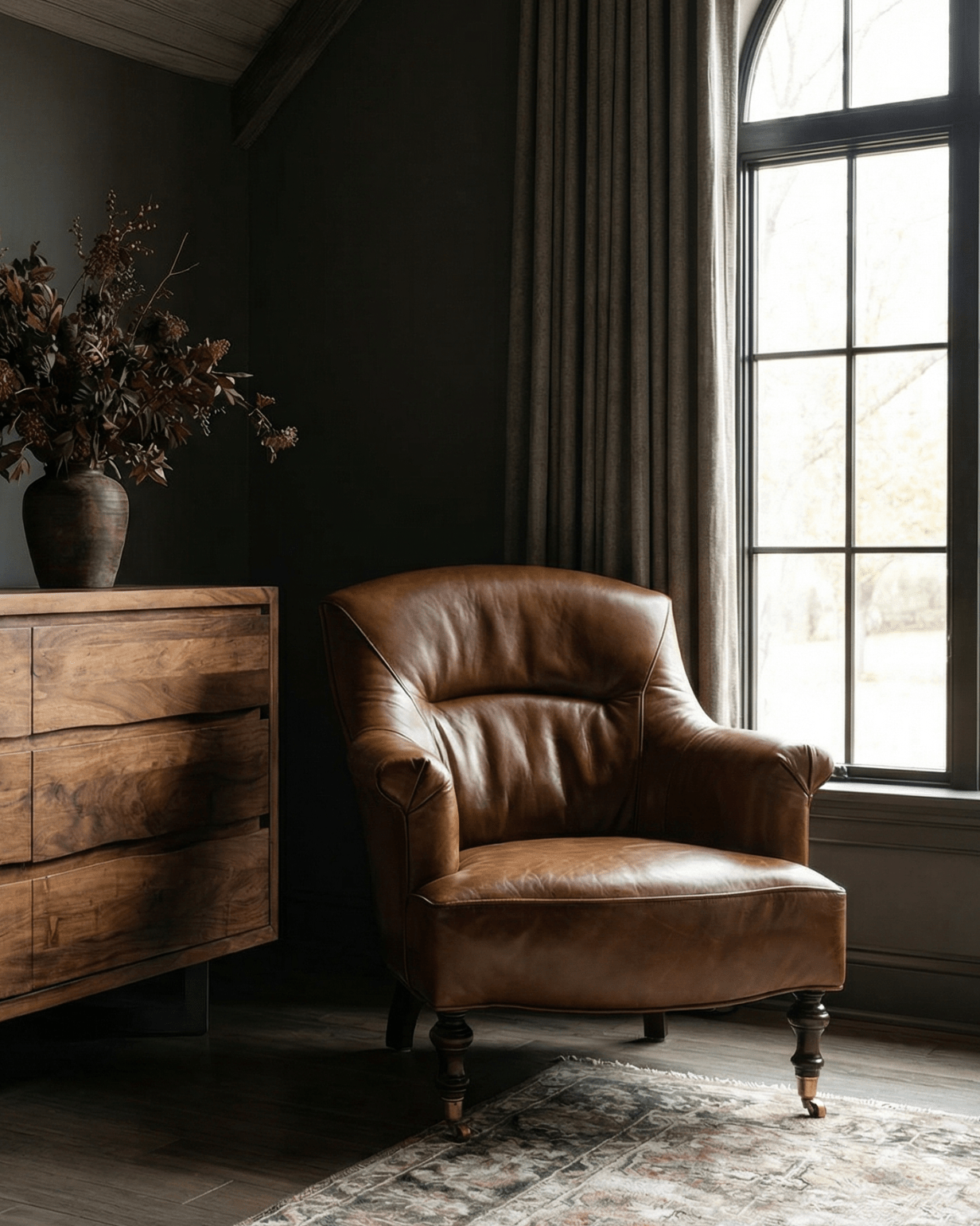leather lounge chair swivel castors custom made luxury modern mountain farmhouse bedroom Hello Norden 2