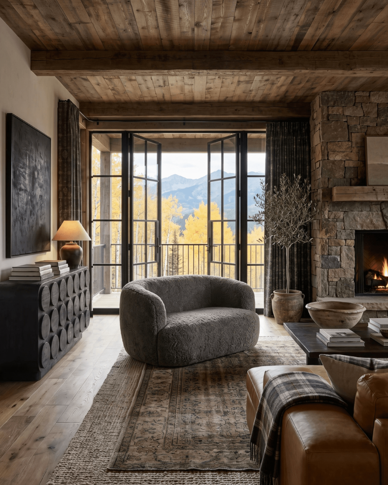 Lilja_black stained brutalist sideboard cabinet modern mountain living room custom furniture round edges front_Hello Norden