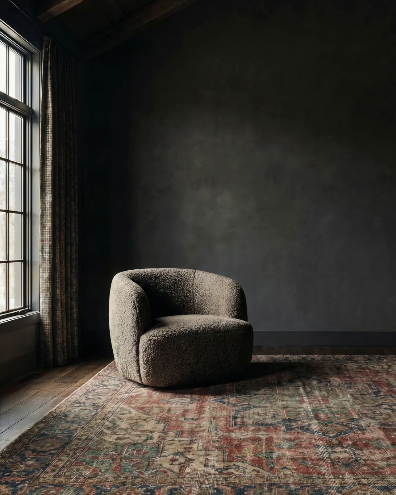 Sheepskin taupe fur swivel chair real custom furniture modern mountain living room leather accent chair