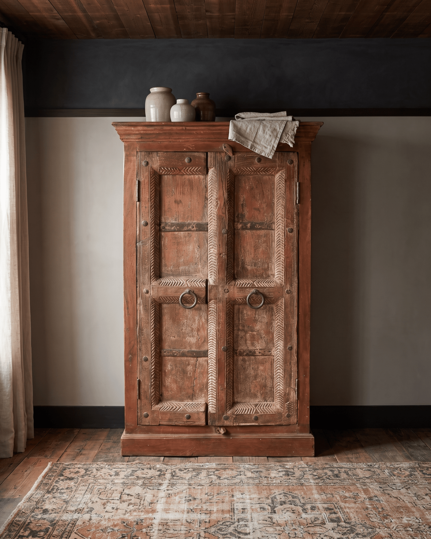 living room furniture modern mountain cabinet Hello Norden - Agnes Wood Cabinet, styled in a modern rustic room