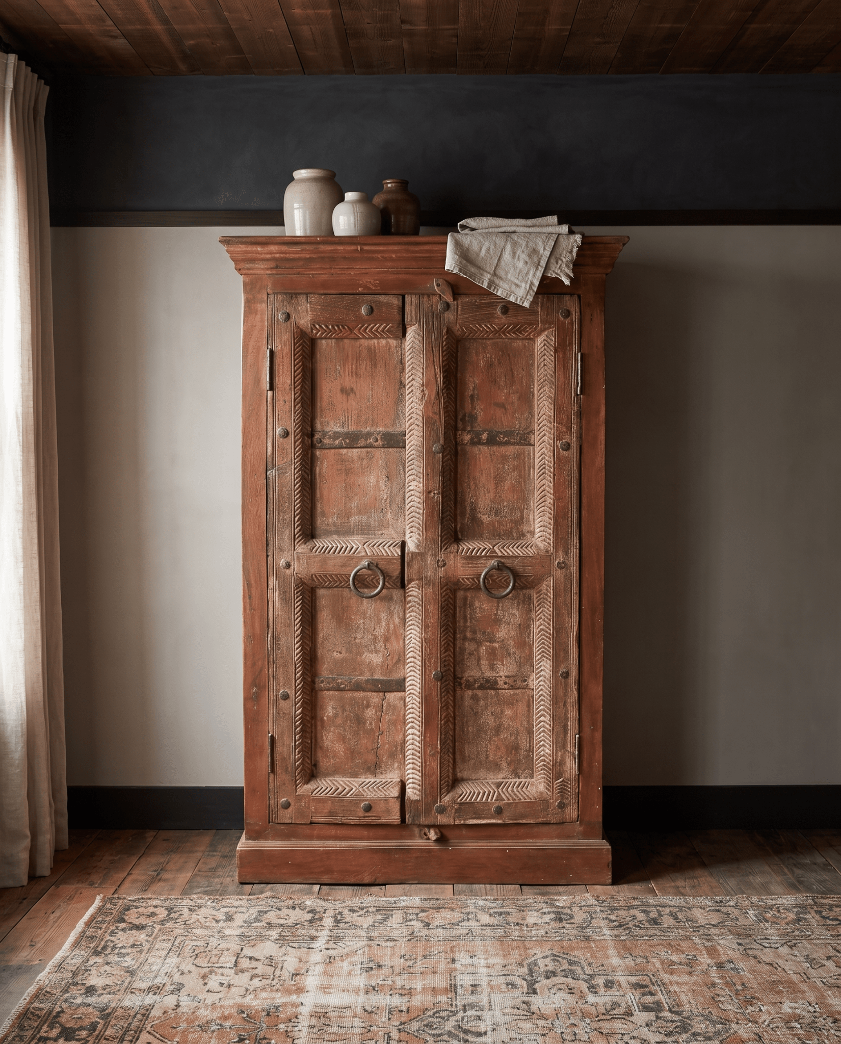 living room furniture modern mountain cabinet Hello Norden - Agnes Wood Cabinet, styled in a modern rustic room