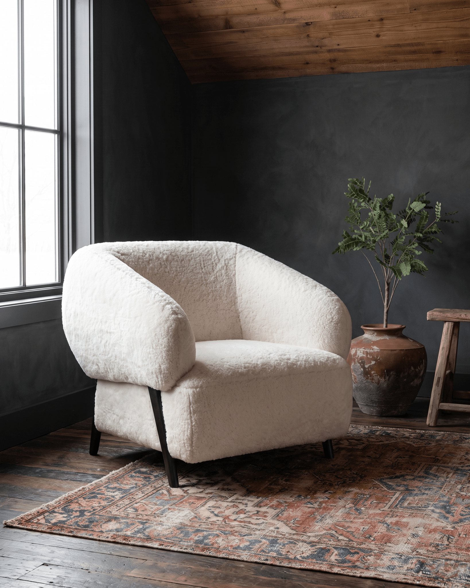 living room furniture modern mountain chair Hello Norden - Akima Lounge Chair, styled in a modern rustic room