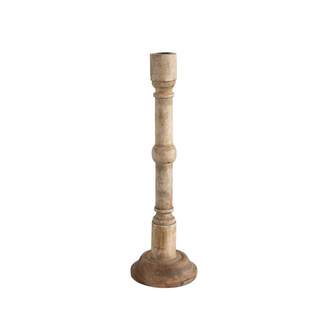 Aksel Hand-Carved Mango Wood Taper Holder - Candle Holders - Hello Norden