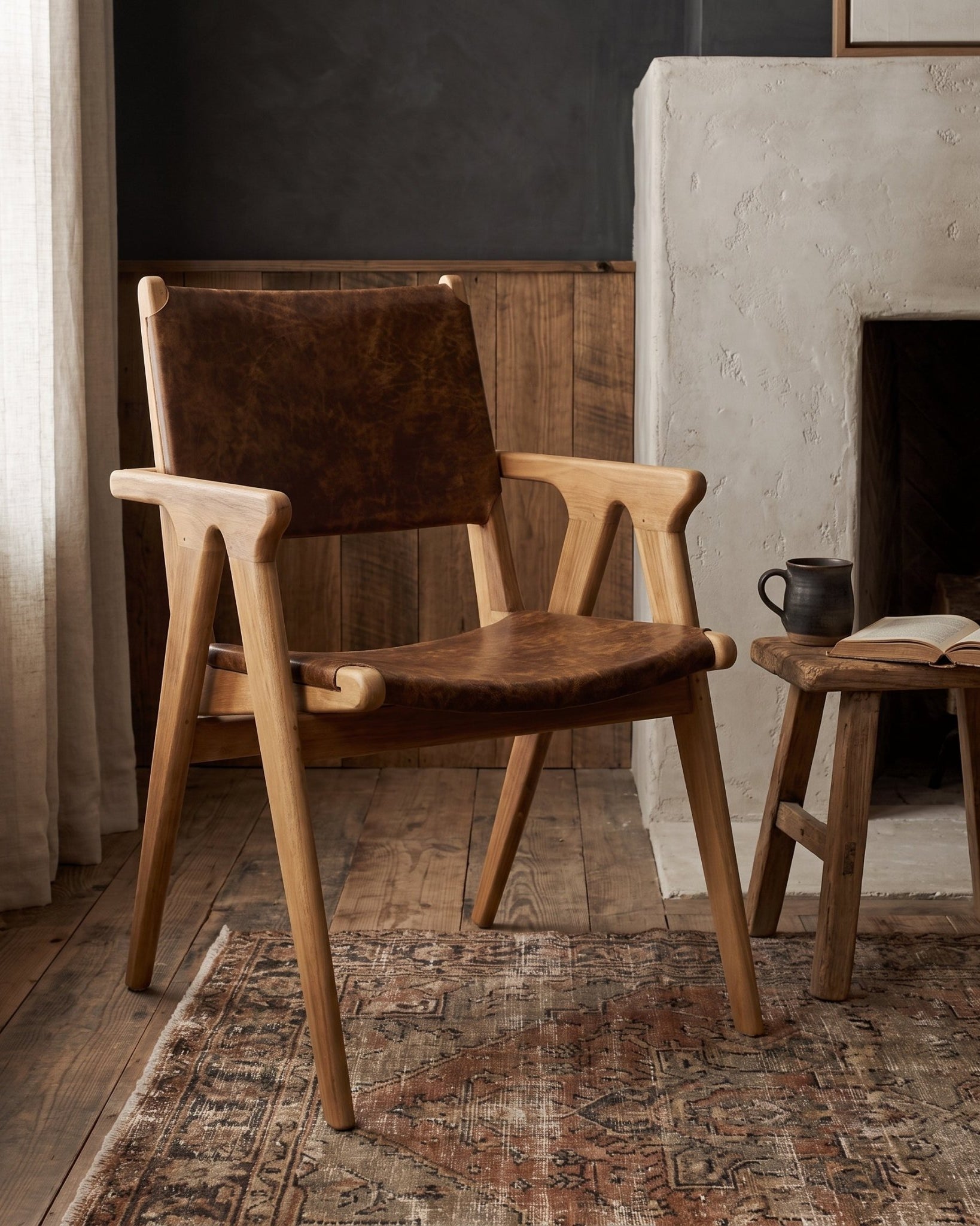 modern mountain Alvis Dining Chair Hello Norden, shown in a rustic modern room