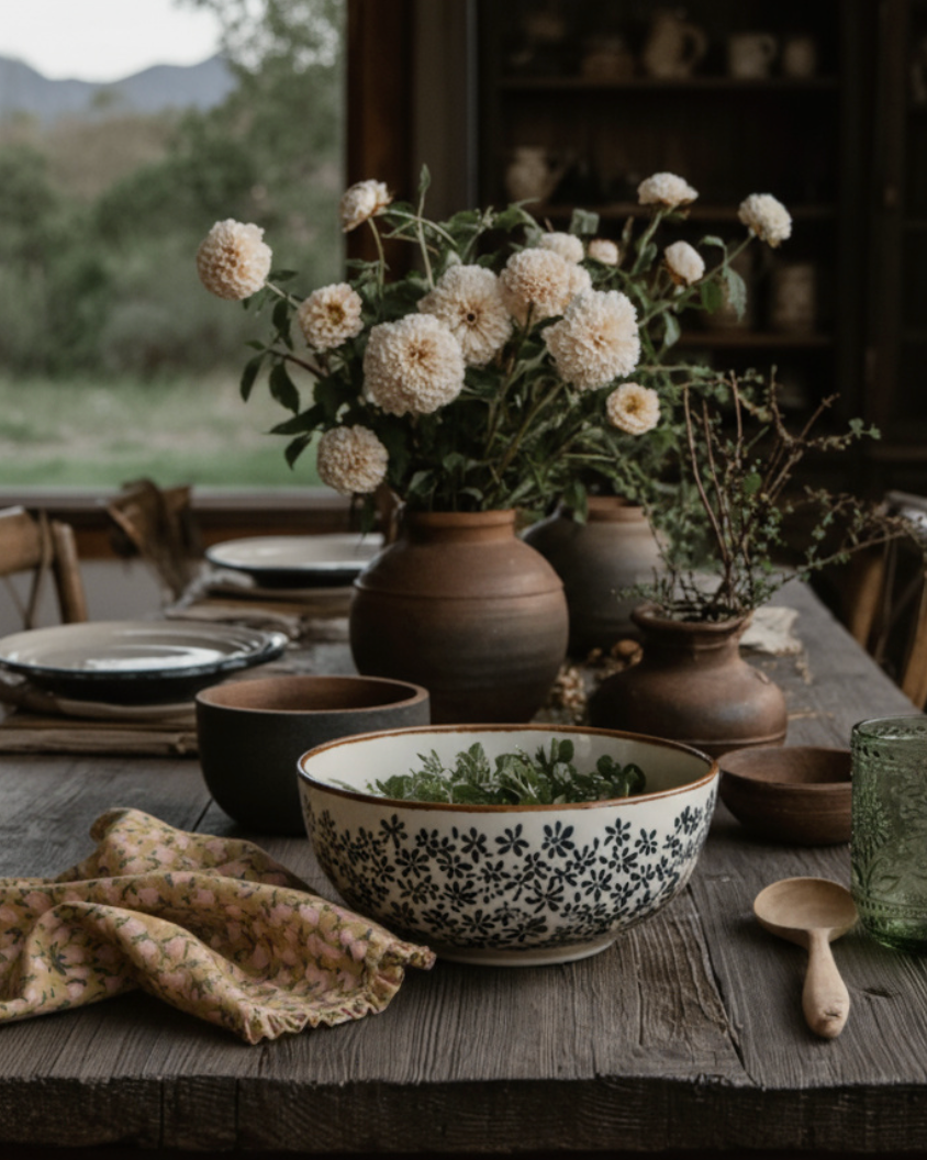 antique mustard and green floral dish towel Hello Norden