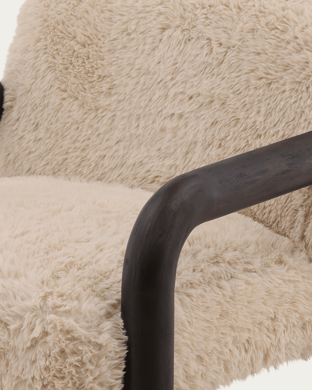 living room furniture modern mountain faux fur fabric and rubber wood lounge chair Hello Norden - Bergljot Occasional Chair, detail view