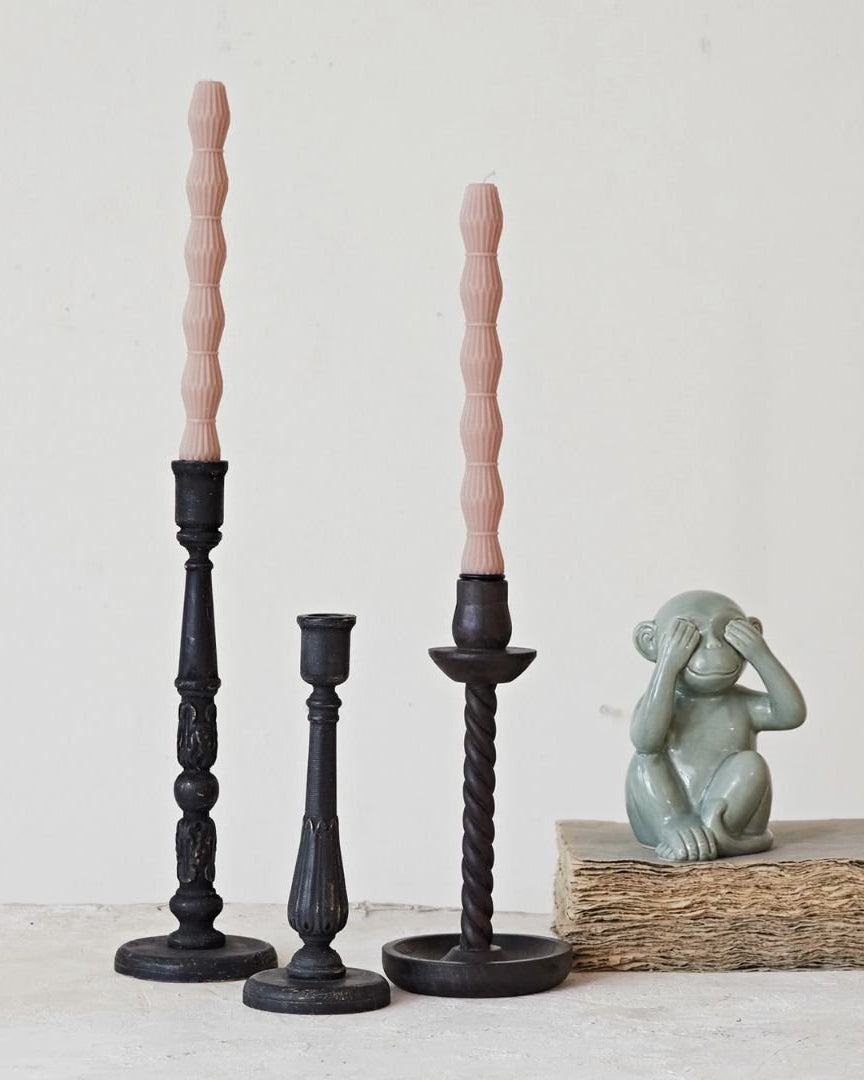 Sanna Carved Wood Taper Holders - Candle Holders - Hello Norden