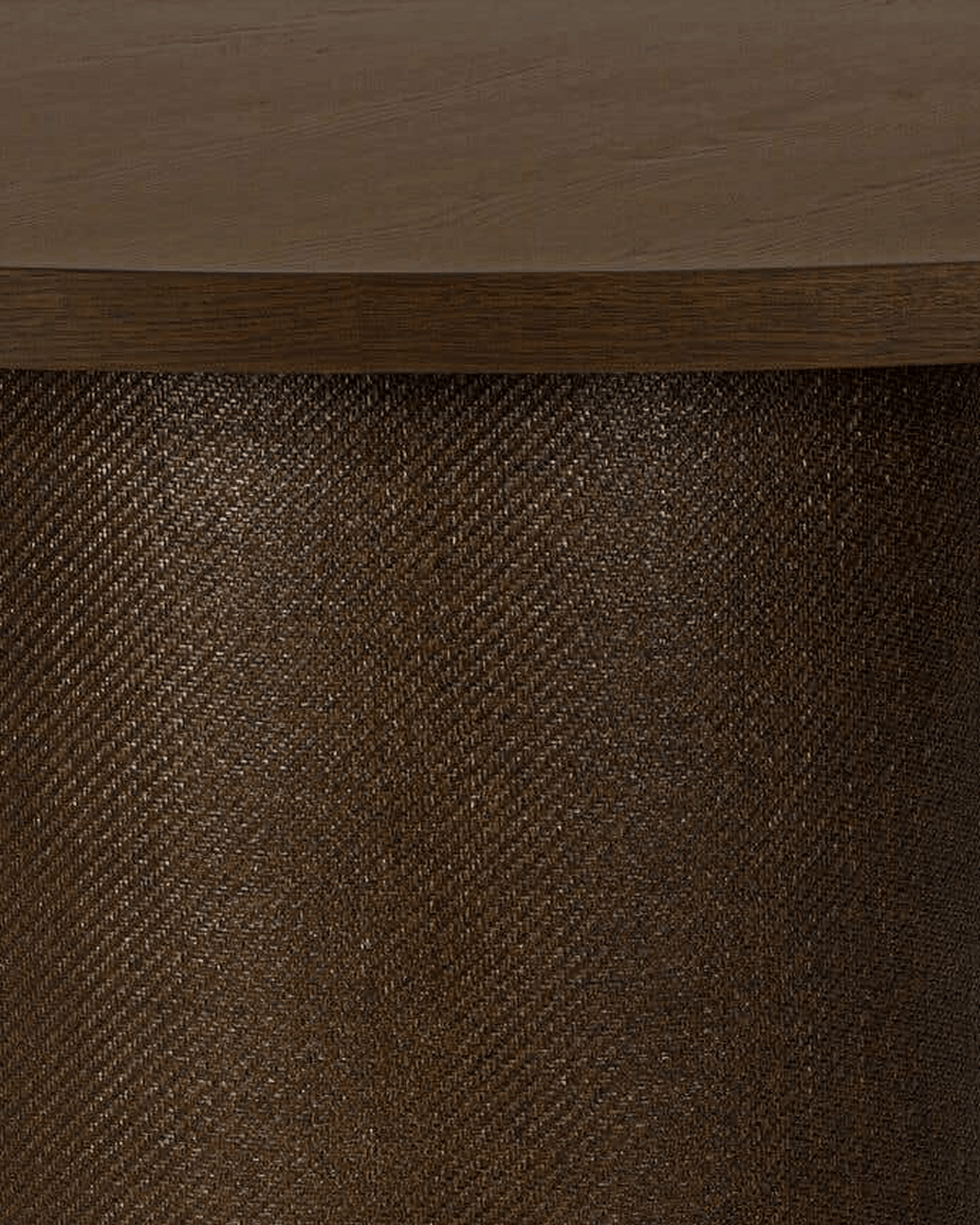 dining room furniture modern mountain top: oak veneer over engineered wood dining table Hello Norden - Tor Round Dining Table Dark, detail view