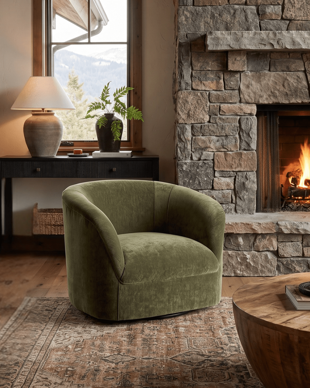 living room furniture modern mountain chair Hello Norden - Cecilie Lounge Chair, styled in a modern rustic room