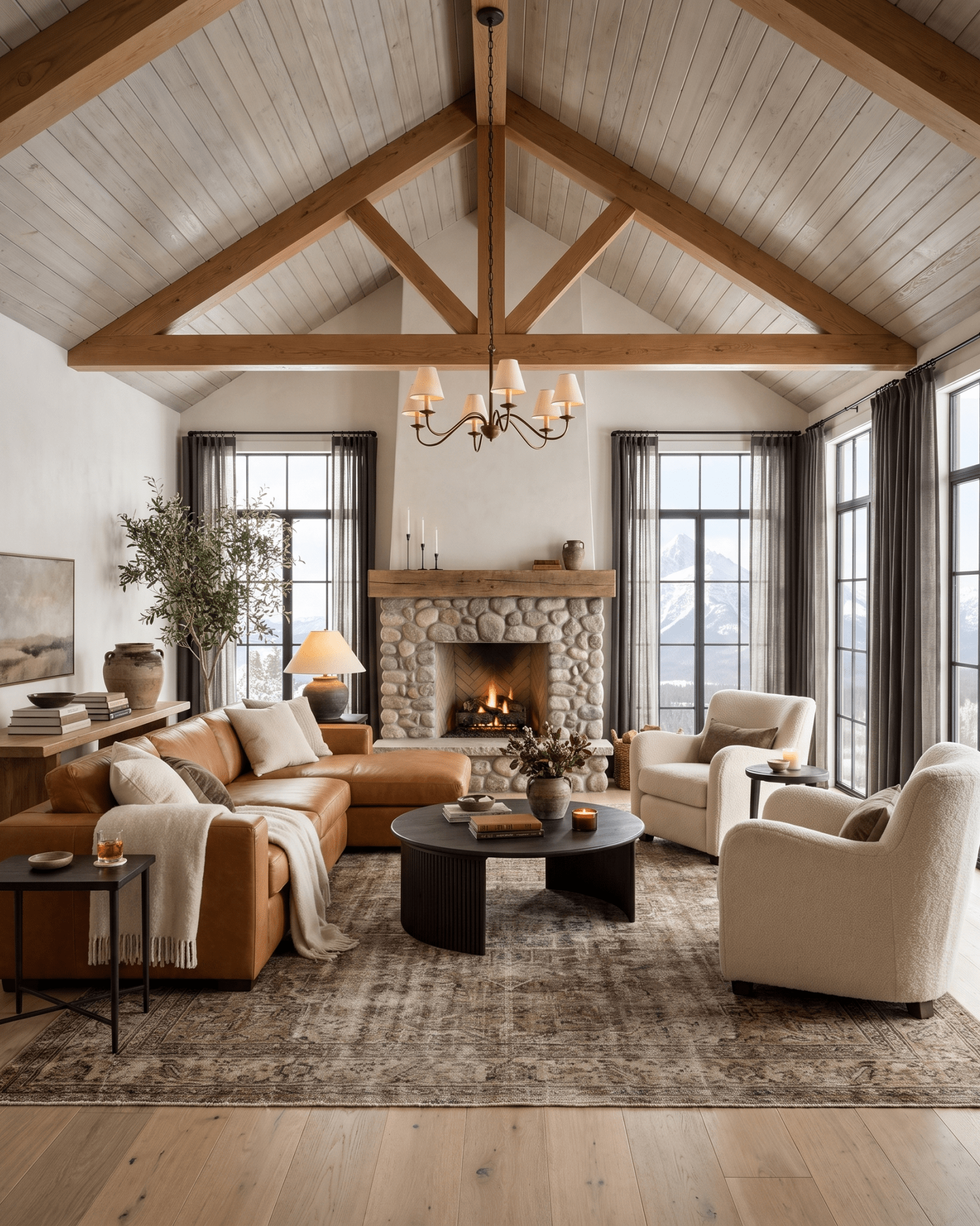 living room furniture modern mountain coffee table Hello Norden - Crosby Reeded Wood Coffee Table, styled in a modern rustic room
