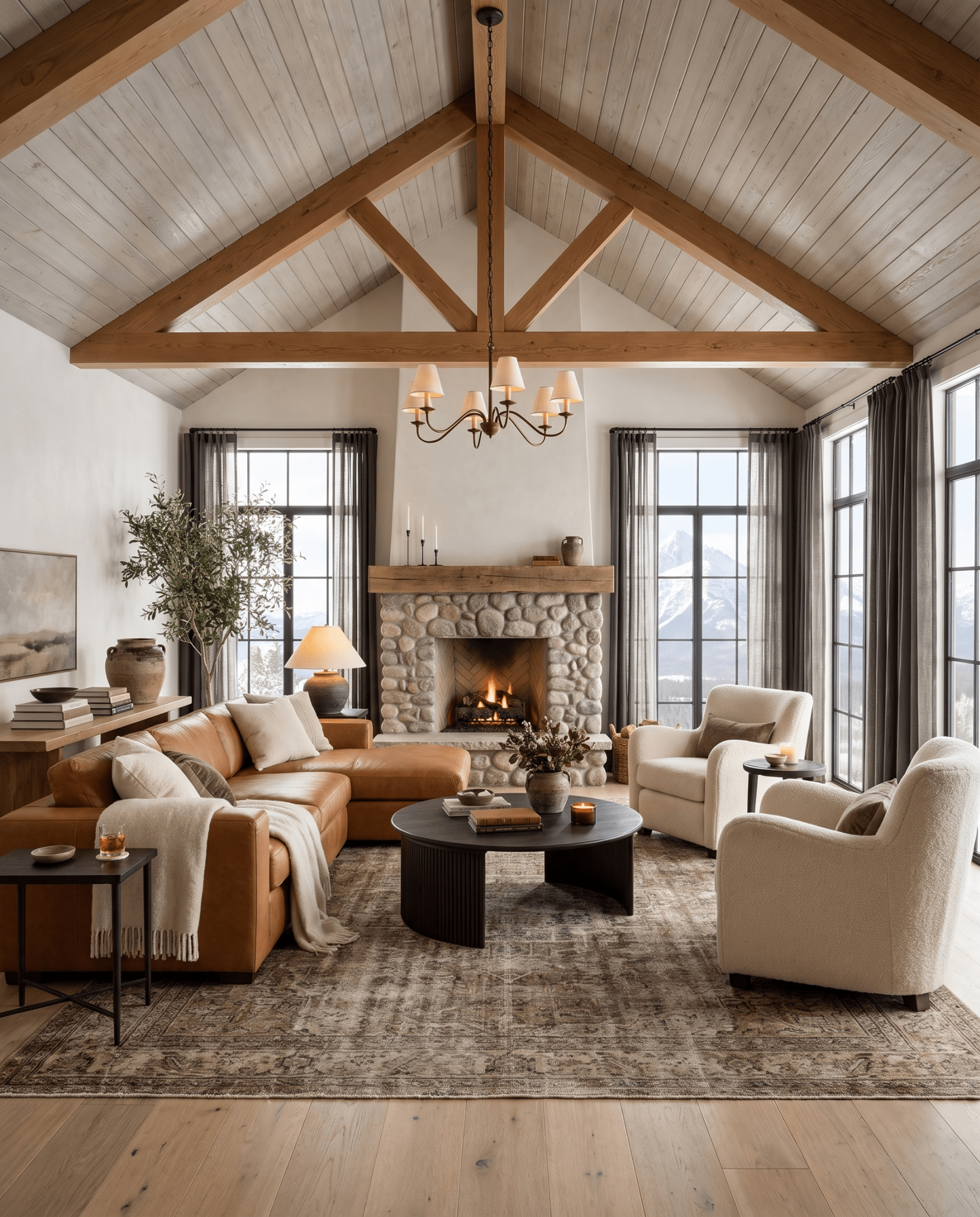 living room furniture modern mountain coffee table Hello Norden - Crosby Reeded Wood Coffee Table, styled in a modern rustic room