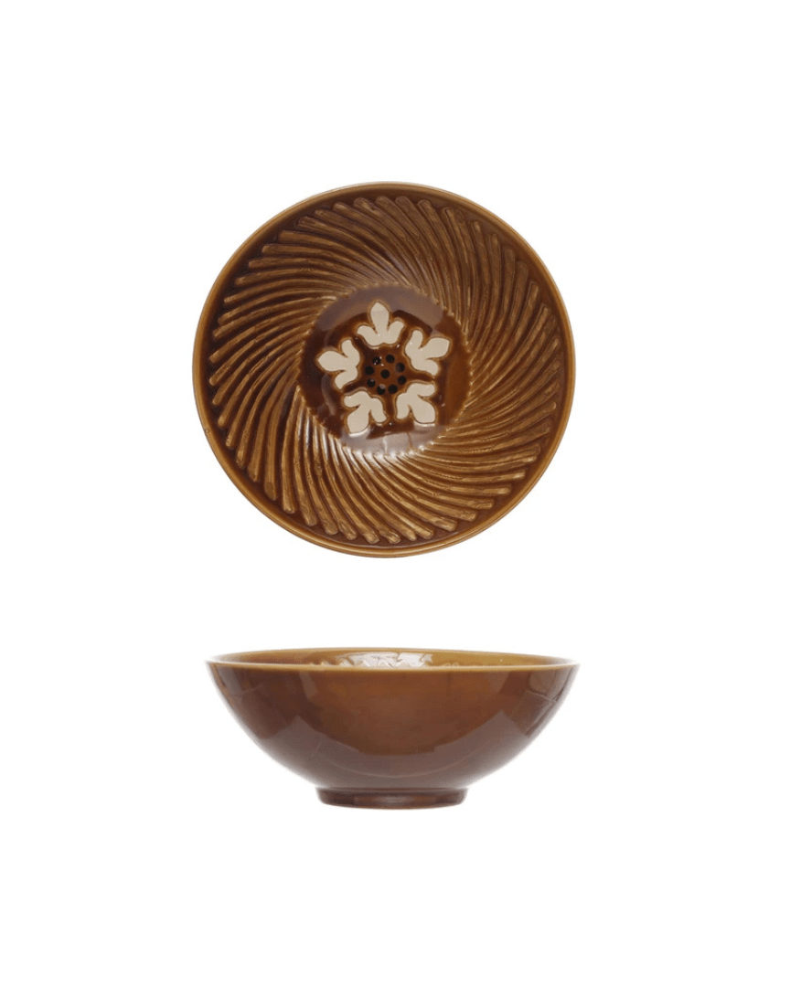 Dagny Brown Hand - Painted Serving Bowl - Bowls - Hello Norden