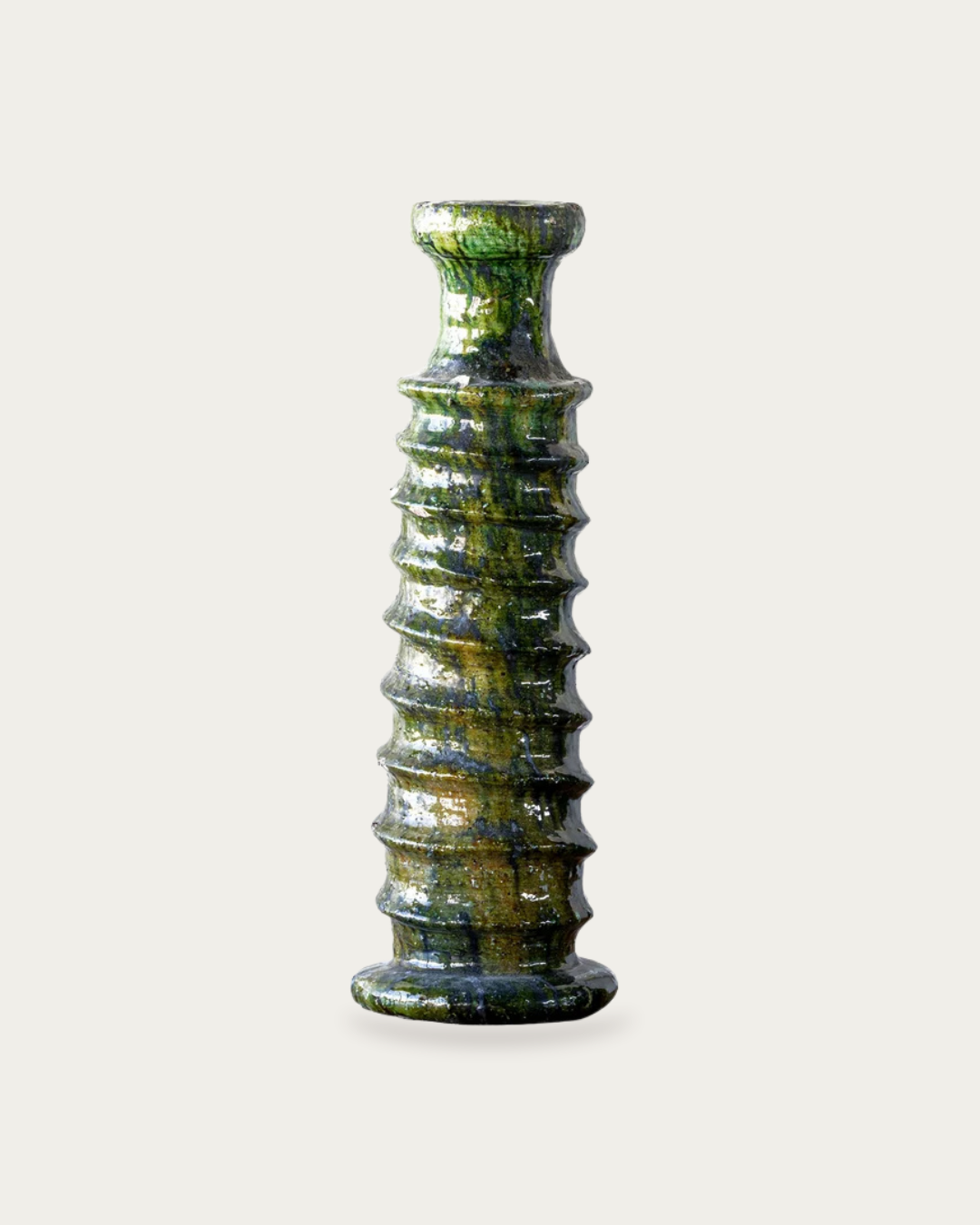 Tamegroute Green Ribbed Candle Stand - Candle Holders - Hello Norden