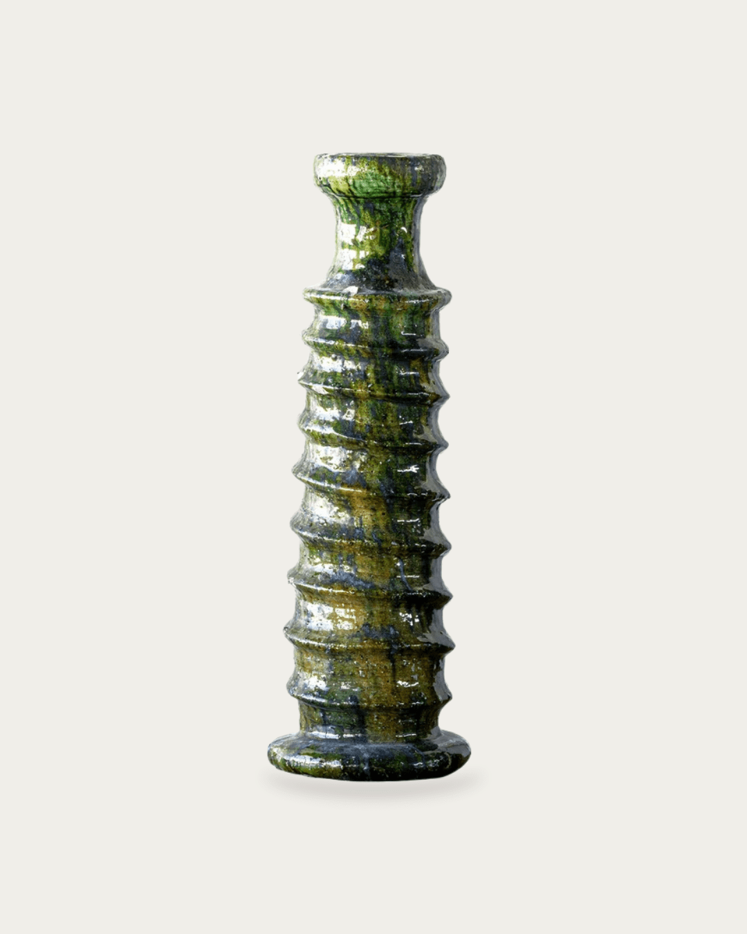 Tamegroute Green Ribbed Candle Stand - Candle Holders - Hello Norden
