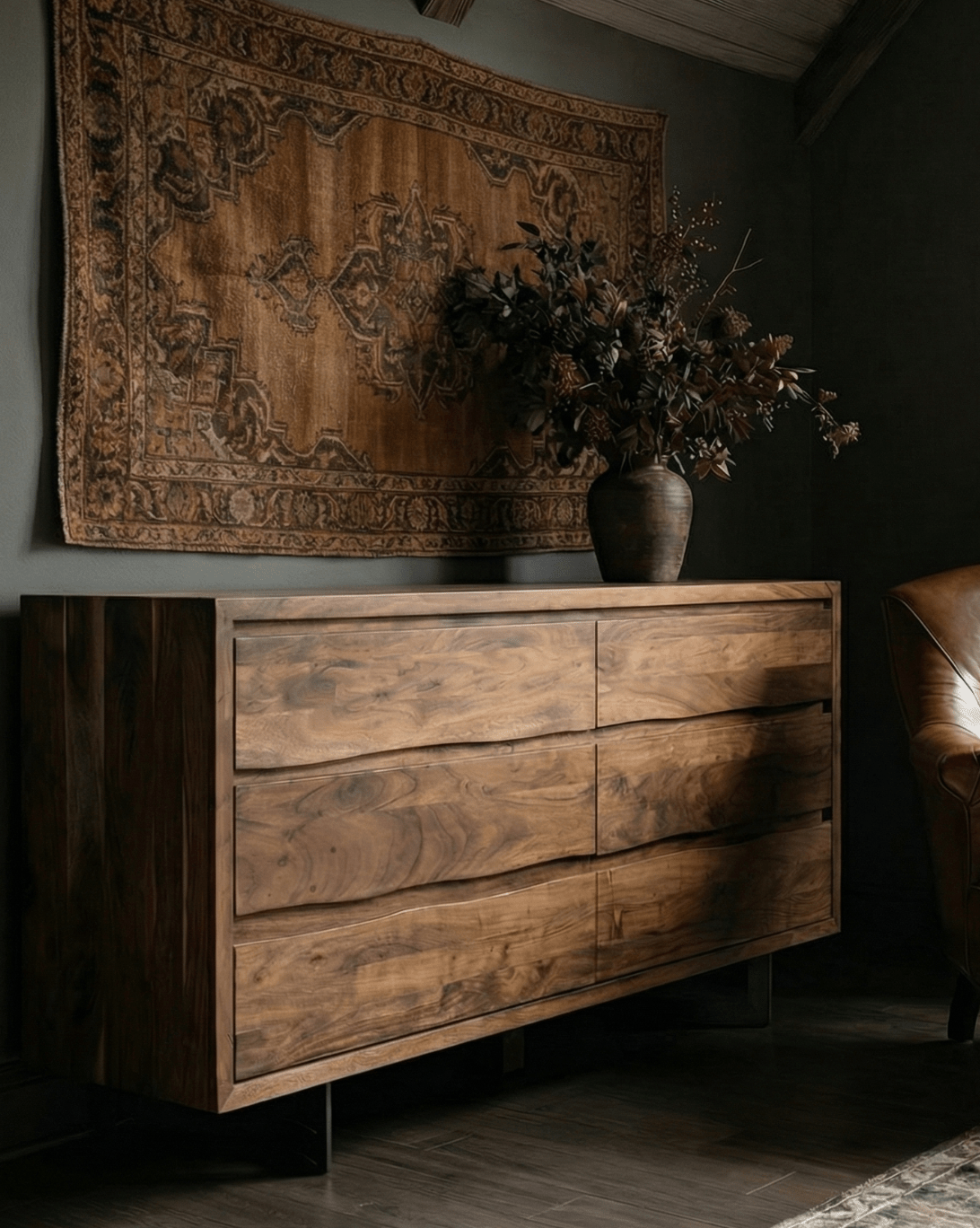 medium brown wood live edge 6 drawer dresser modern mountain farmhouse bedroom Hello Norden 2 furniture