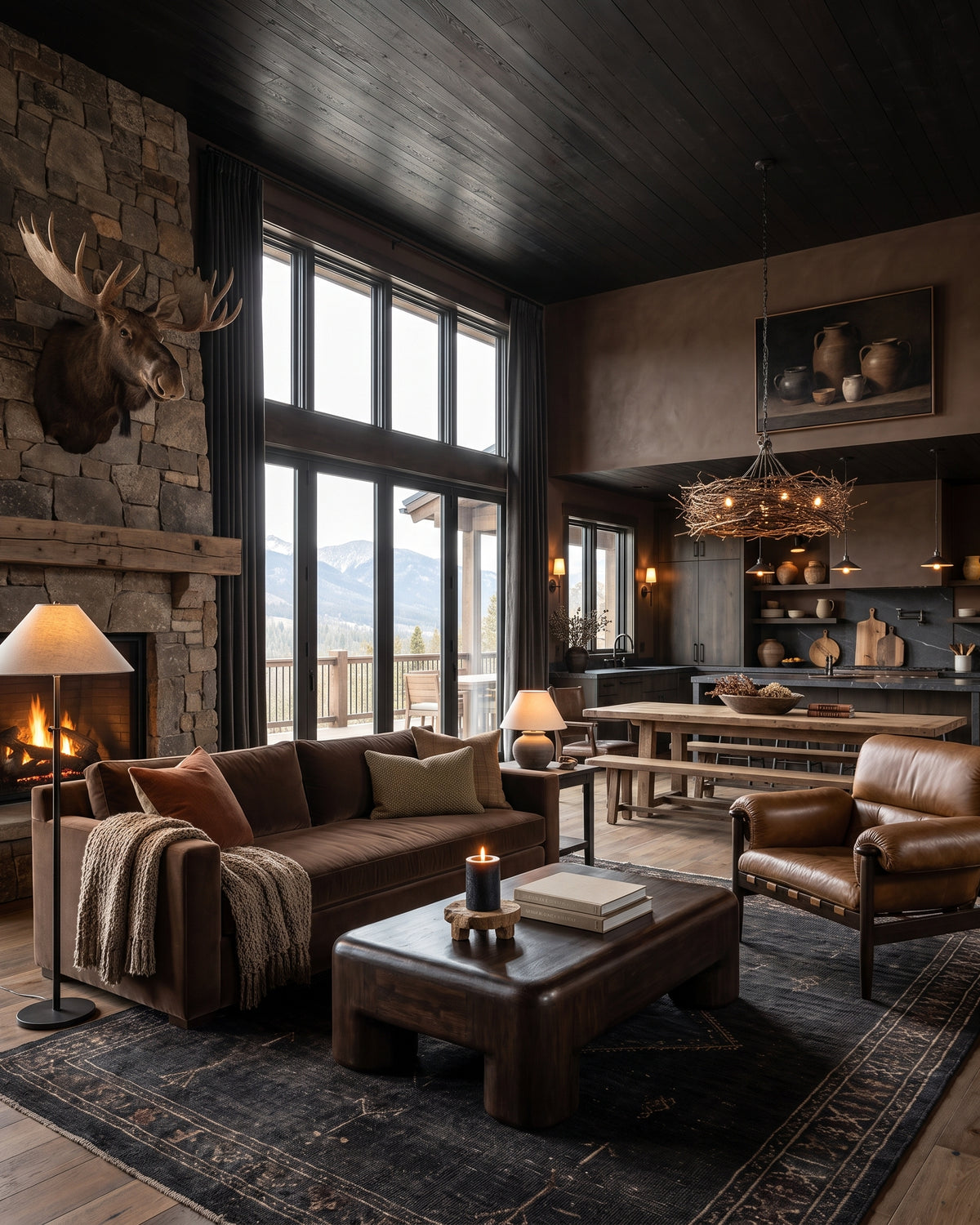 modern mountain Edda Queen Sleeper Sofa Bed Hello Norden, shown in a rustic modern room