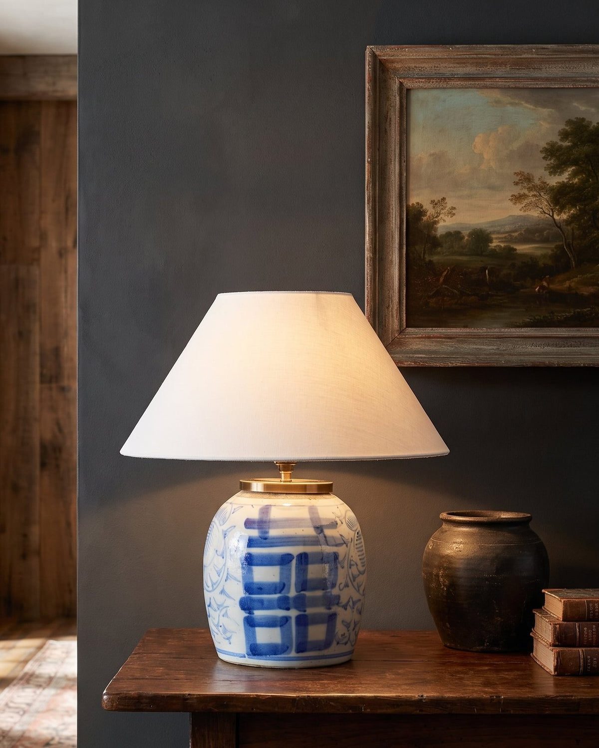 living room furniture modern mountain table lamp Hello Norden - Ellisiv Pot Table Lamp, styled in a modern rustic room