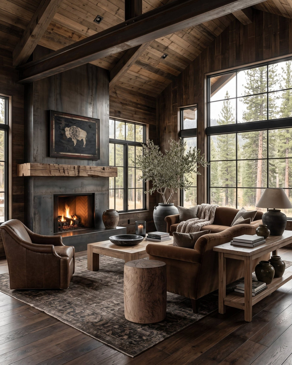 modern mountain Ellsworth Swivel Chair Hello Norden, shown in a rustic modern room