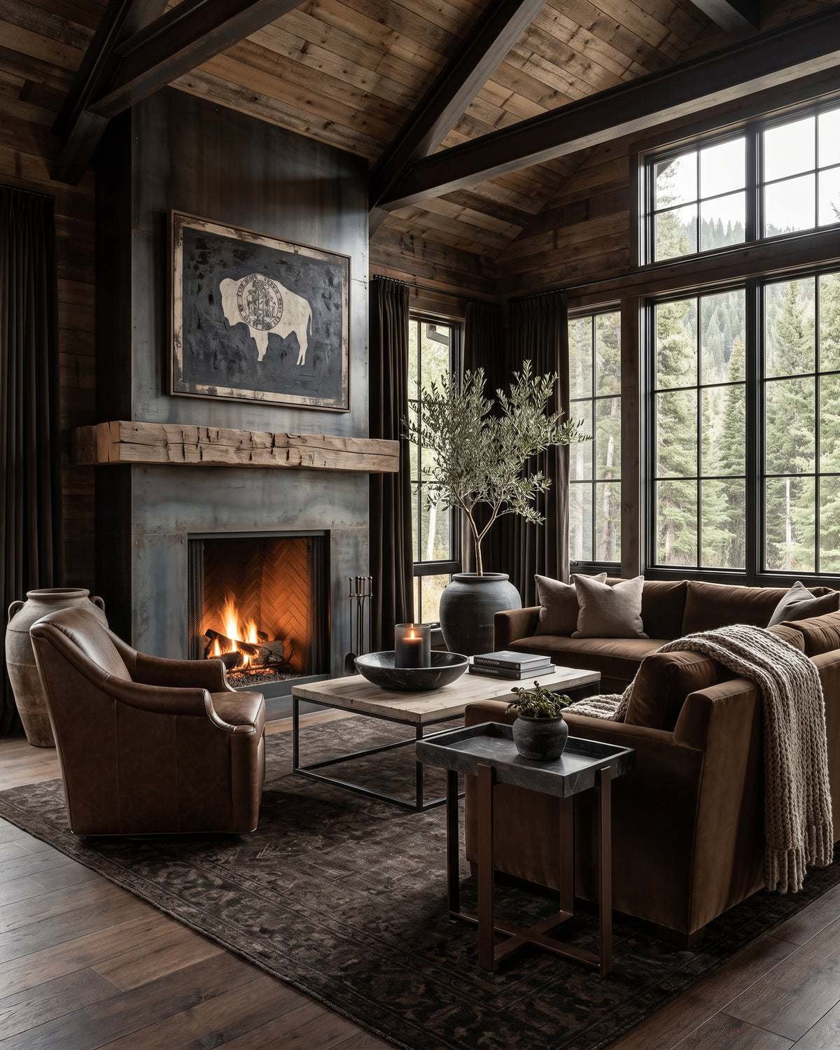 modern mountain Ellsworth Swivel Chair Hello Norden, shown in a rustic modern room