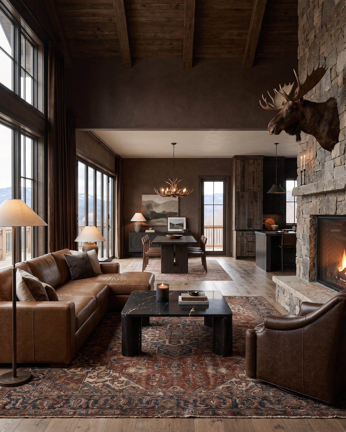 modern mountain Ellsworth Swivel Chair Hello Norden, shown in a rustic modern room