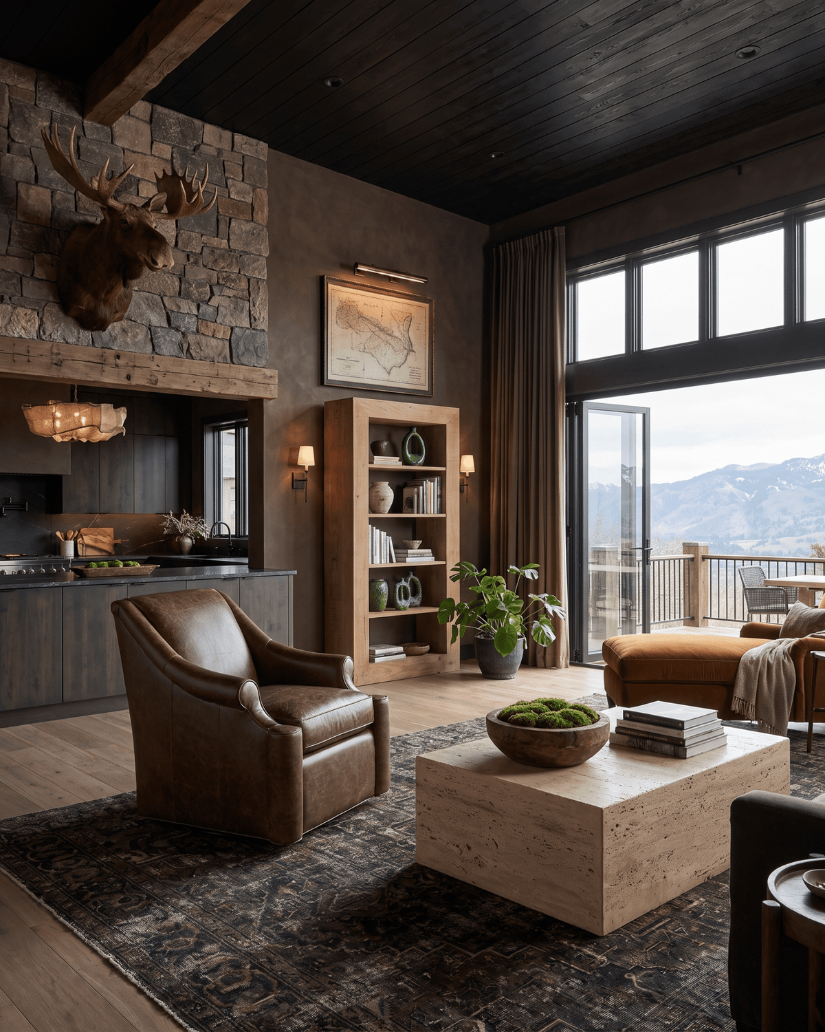 living room furniture modern mountain chair Hello Norden - Ellsworth Swivel Chair, styled in a modern rustic room