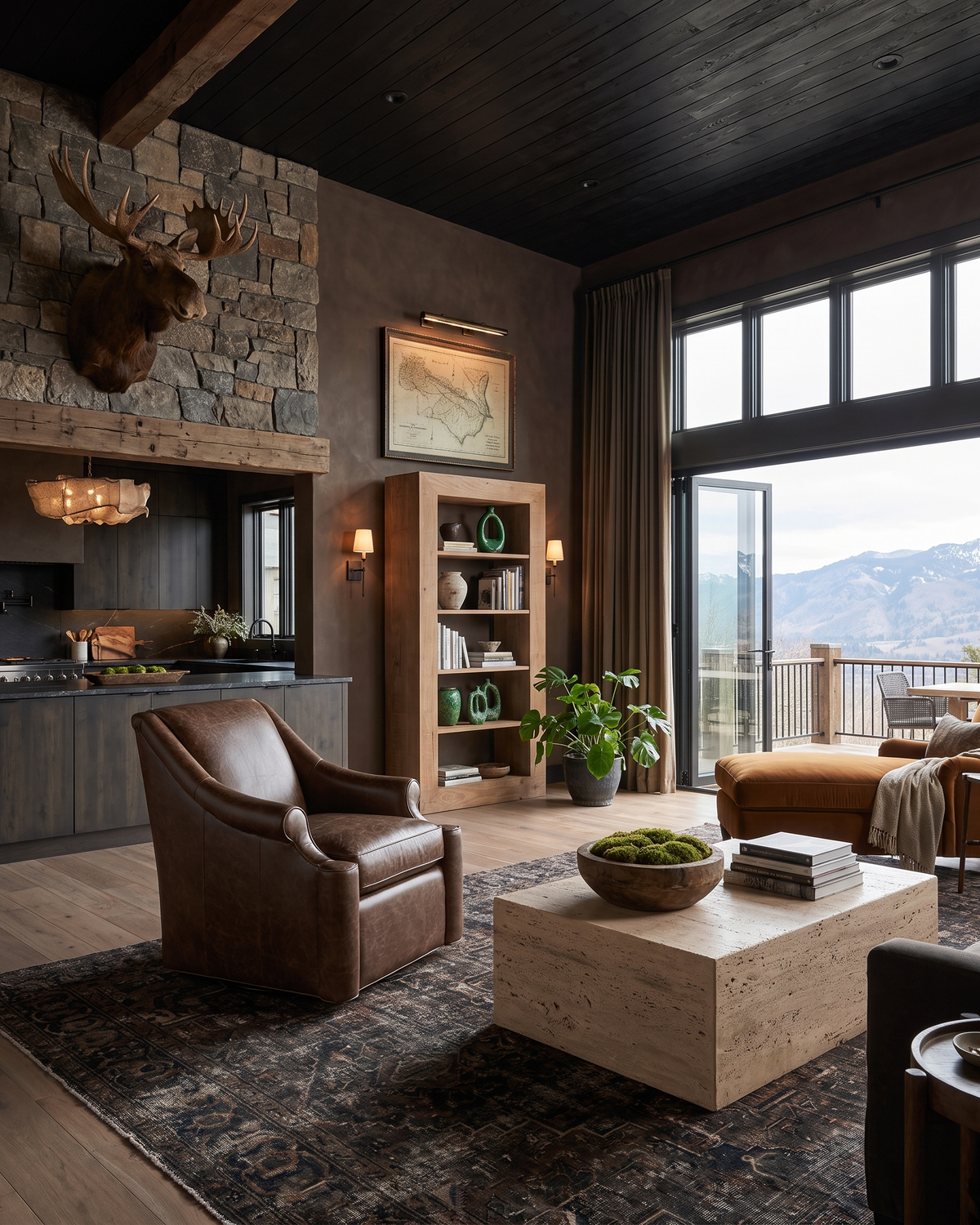 living room furniture modern mountain chair Hello Norden - Ellsworth Swivel Chair, styled in a modern rustic room