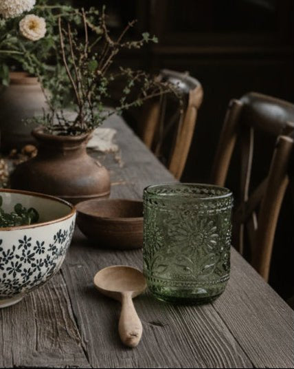 Embossed Drinking Glass - Green or Amber - Glassware & Mugs - Hello Norden