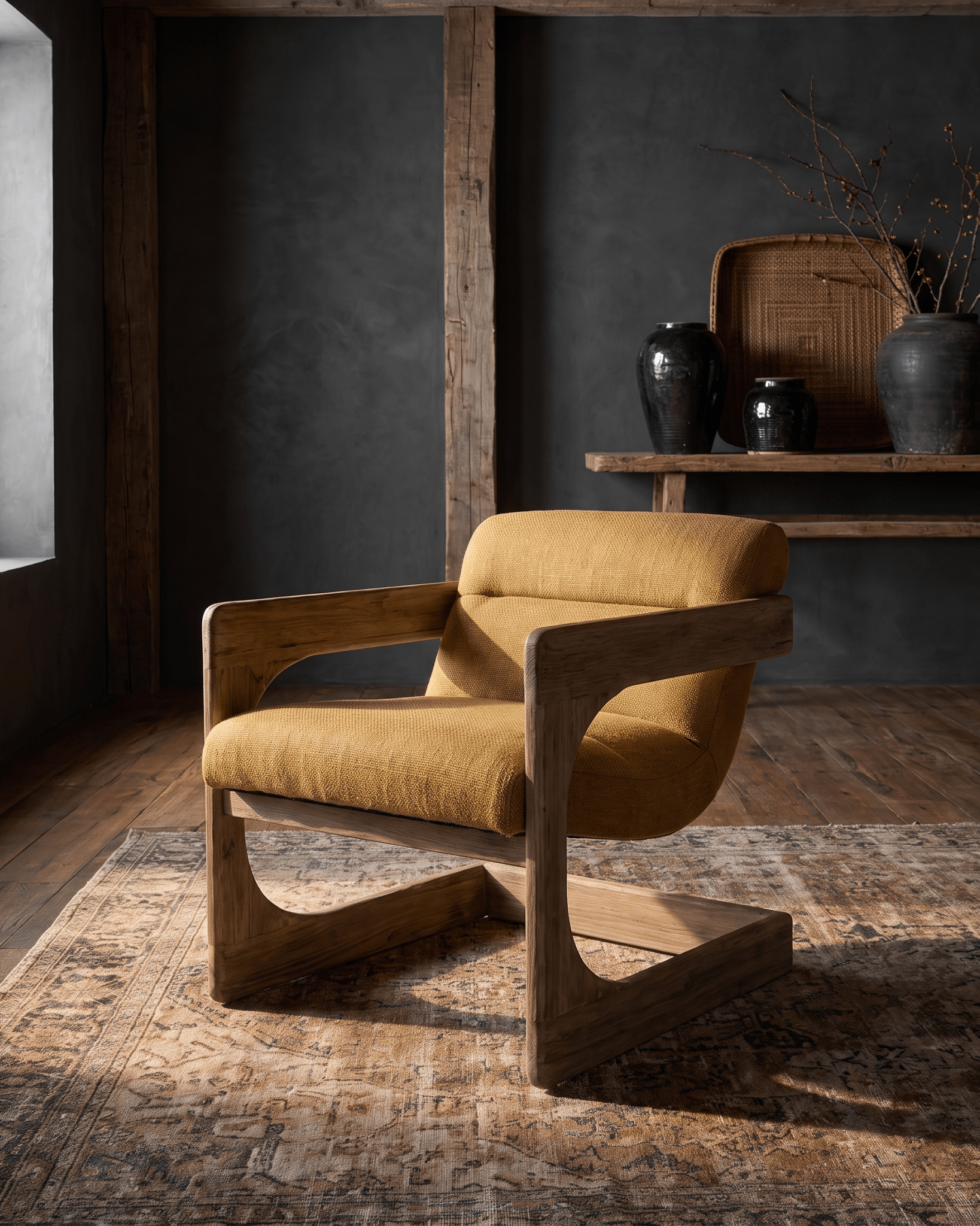 living room furniture modern mountain chair Hello Norden - Freja Accent Chair, styled in a modern rustic room