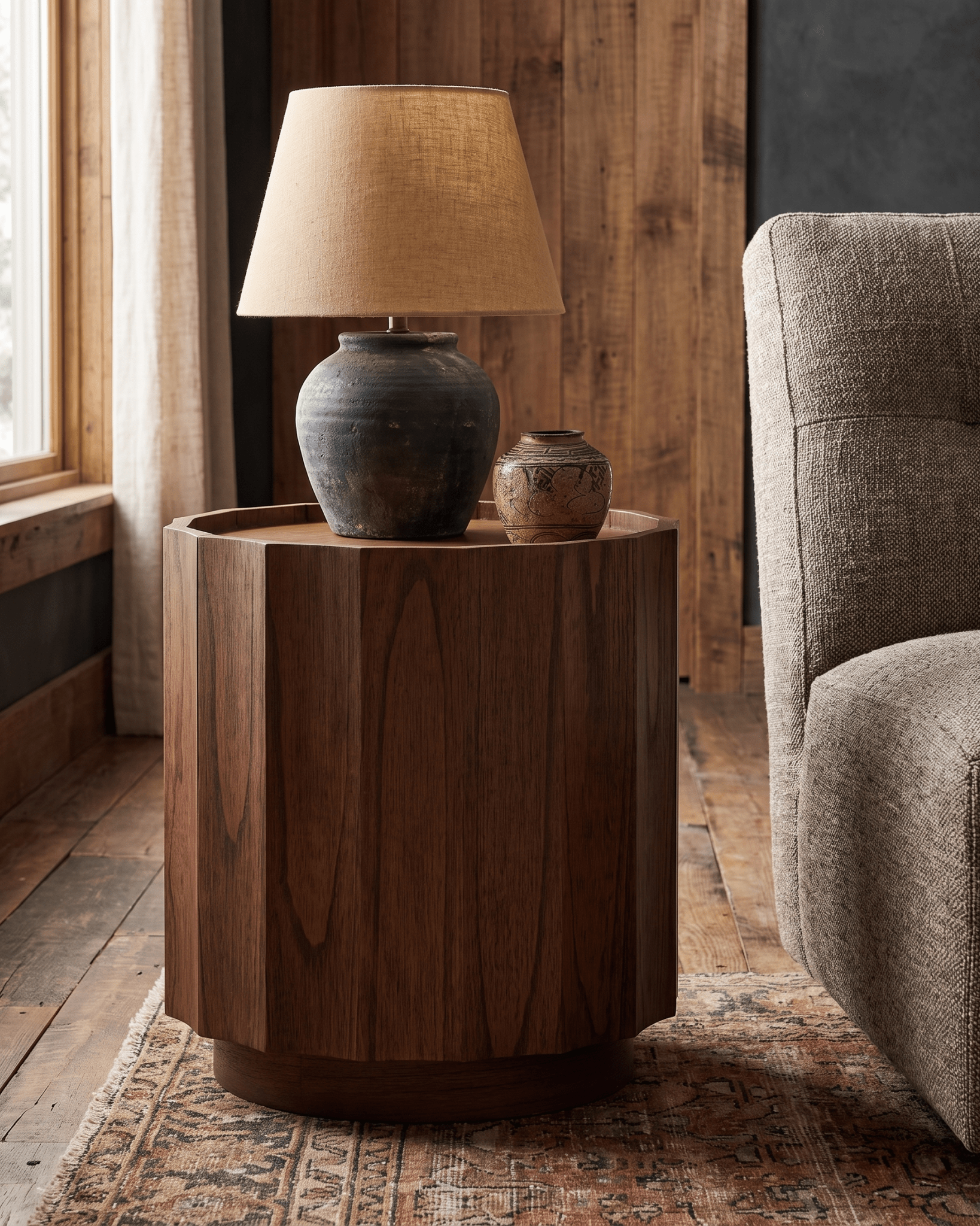 living room furniture modern mountain side table Hello Norden - Gisli Side Table, styled in a modern rustic room