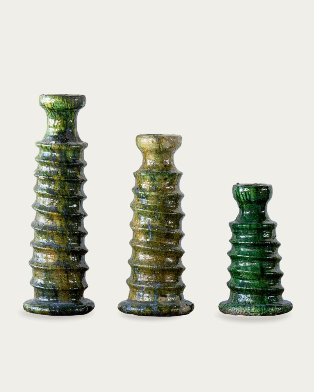 Tamegroute Green Ribbed Candle Stand - Candle Holders - Hello Norden