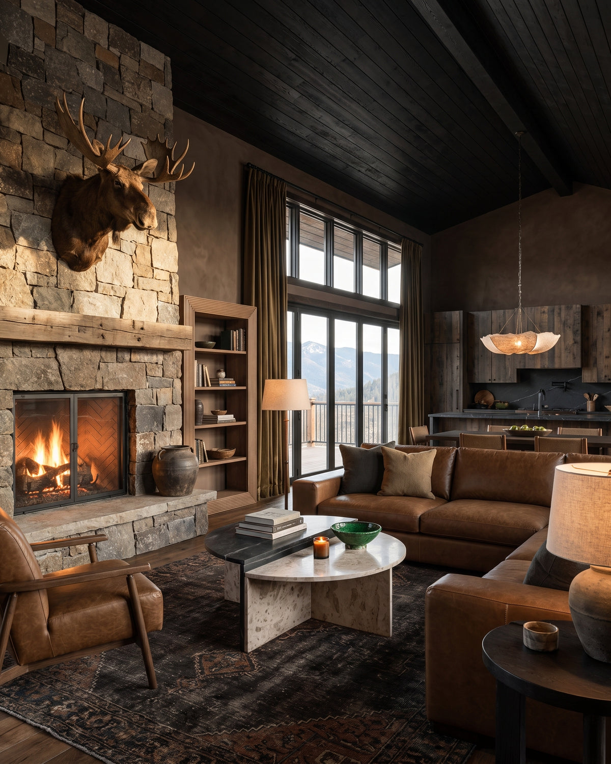 modern mountain Greger Bookcase Hello Norden, shown in a rustic modern room