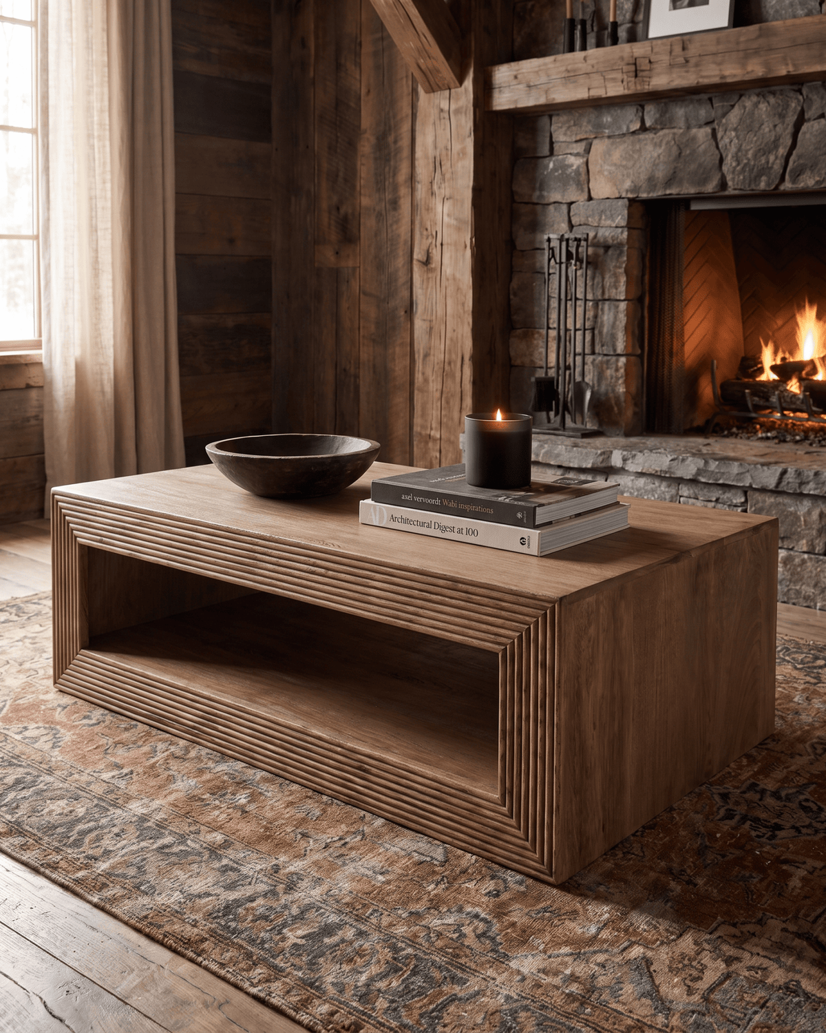 living room furniture modern mountain coffee table Hello Norden - Greger Coffee Table, styled in a modern rustic room