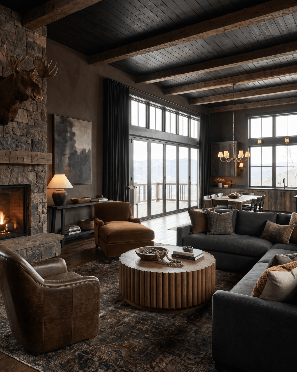living room furniture modern mountain coffee table Hello Norden - Haldis Coffee Table, styled in a modern rustic room