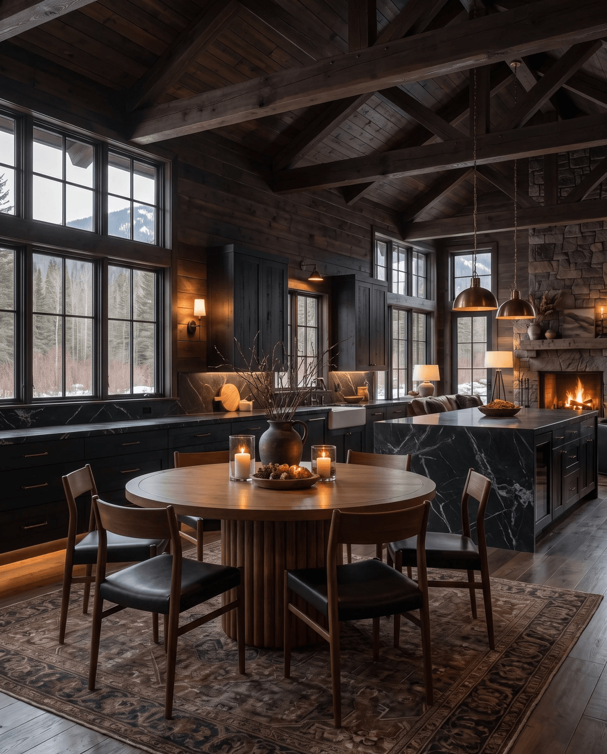 dining room furniture modern mountain dining table Hello Norden - Haldis Round Dining Table, styled in a modern rustic room