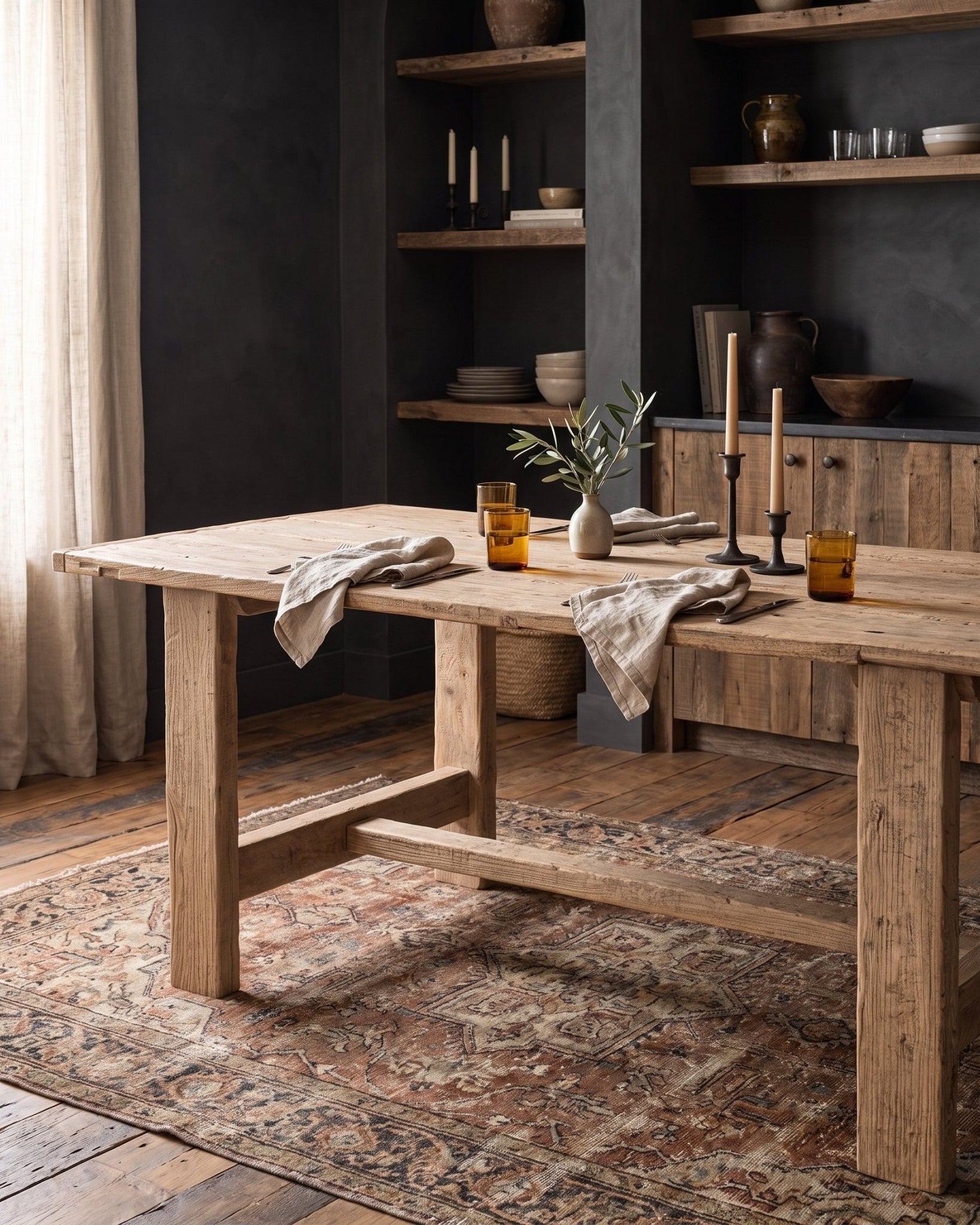 dining room furniture modern mountain dining table Hello Norden - Halvor Kitchen Table, styled in a modern rustic room reclaimed wood furniture