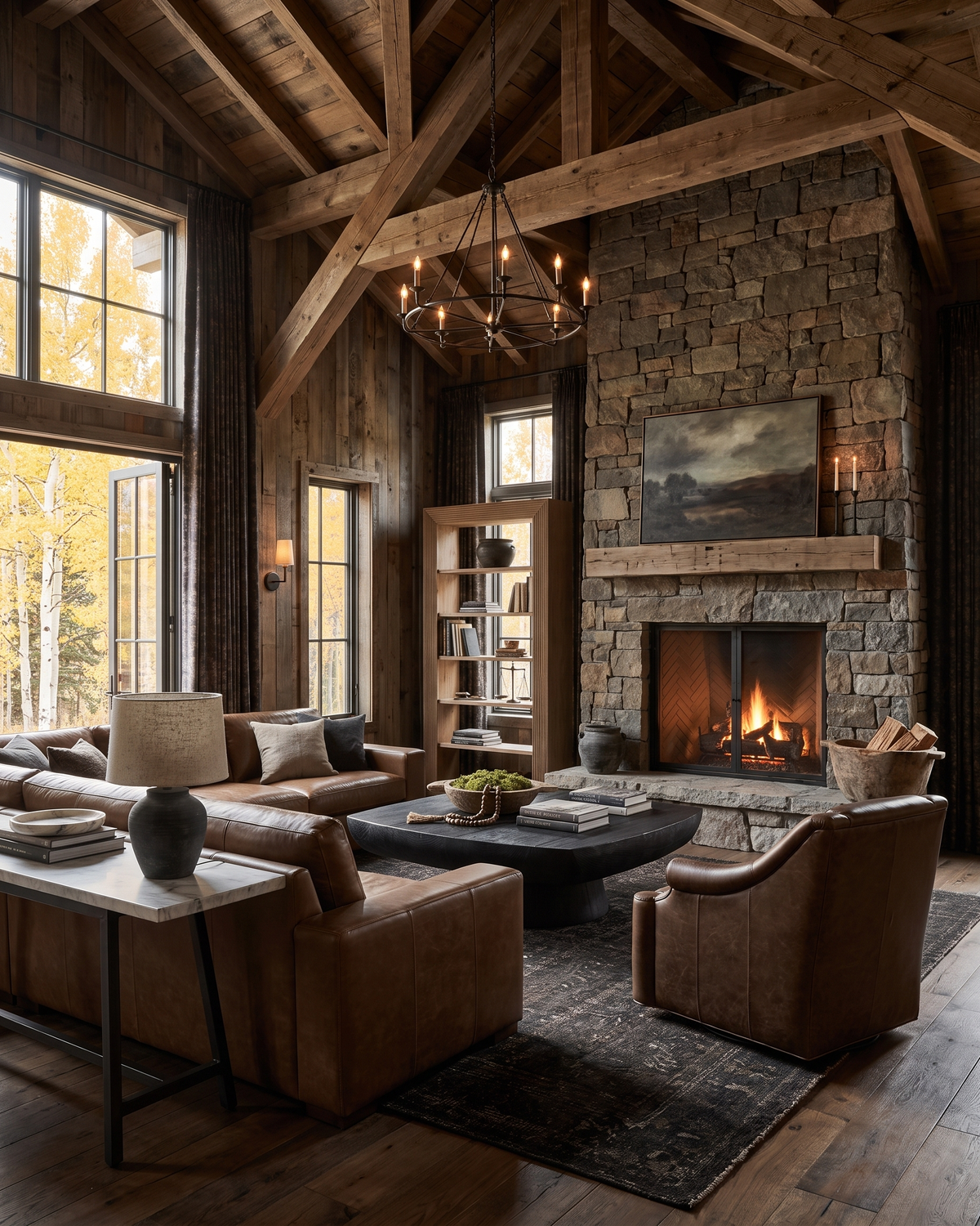 living room furniture modern mountain coffee table Hello Norden - Hedvig Wood Coffee Table, styled in a modern rustic room