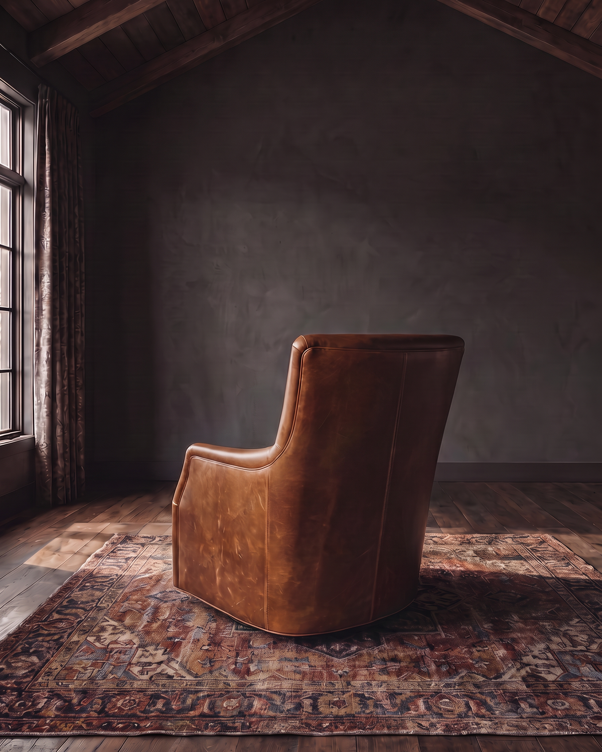 Helge Swivel Chair leather swivel chair back side view - Hello Norden custom made-to-order furniture
