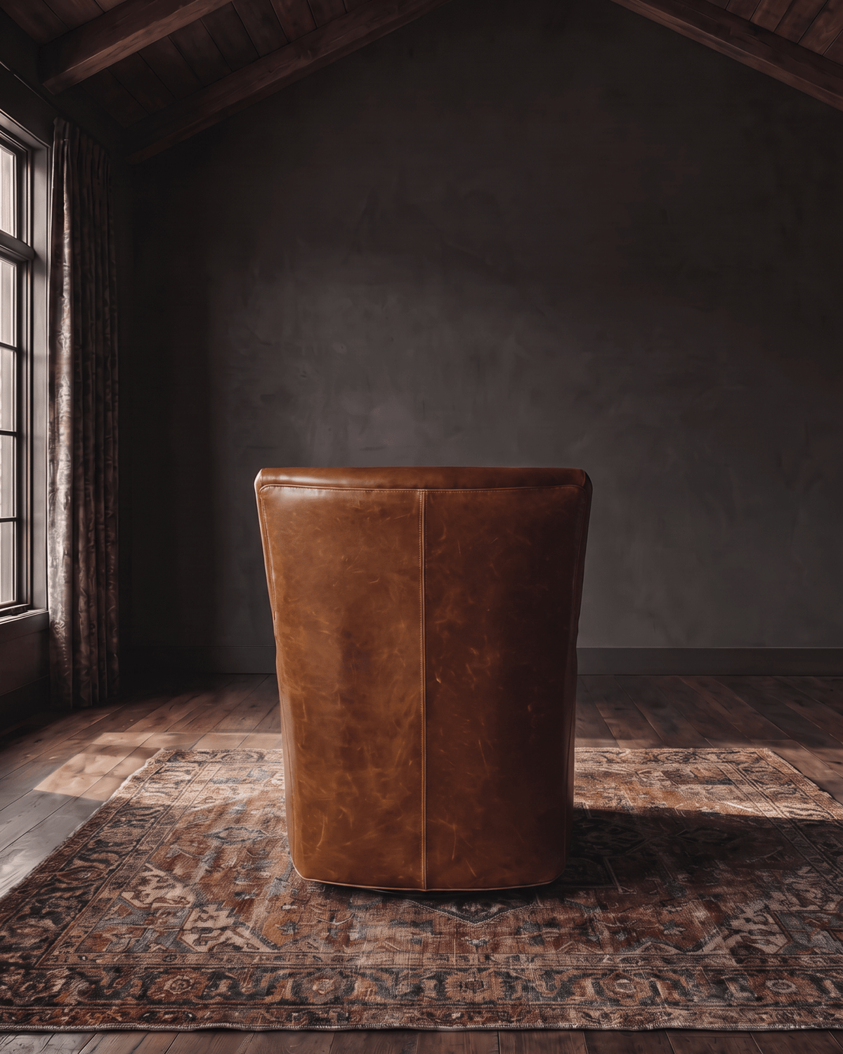 Helge Swivel Chair leather swivel chair back view - Hello Norden custom made-to-order furniture