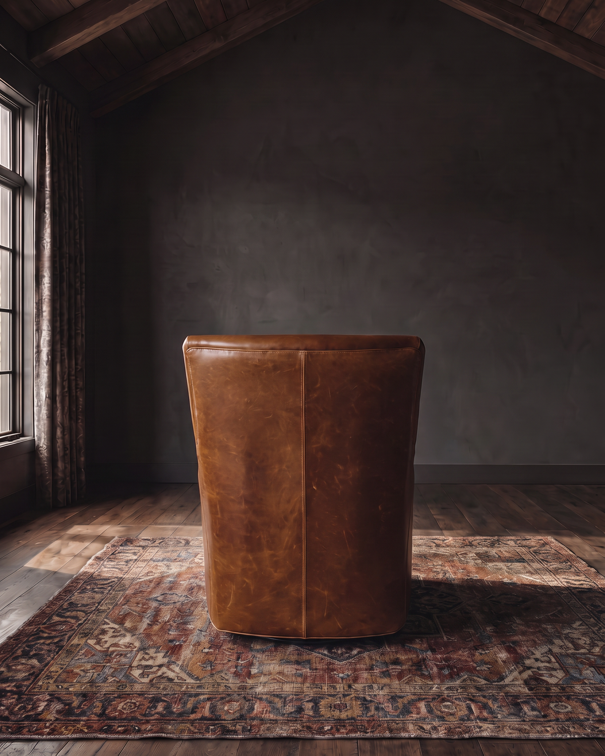 Helge Swivel Chair leather swivel chair back view - Hello Norden custom made-to-order furniture